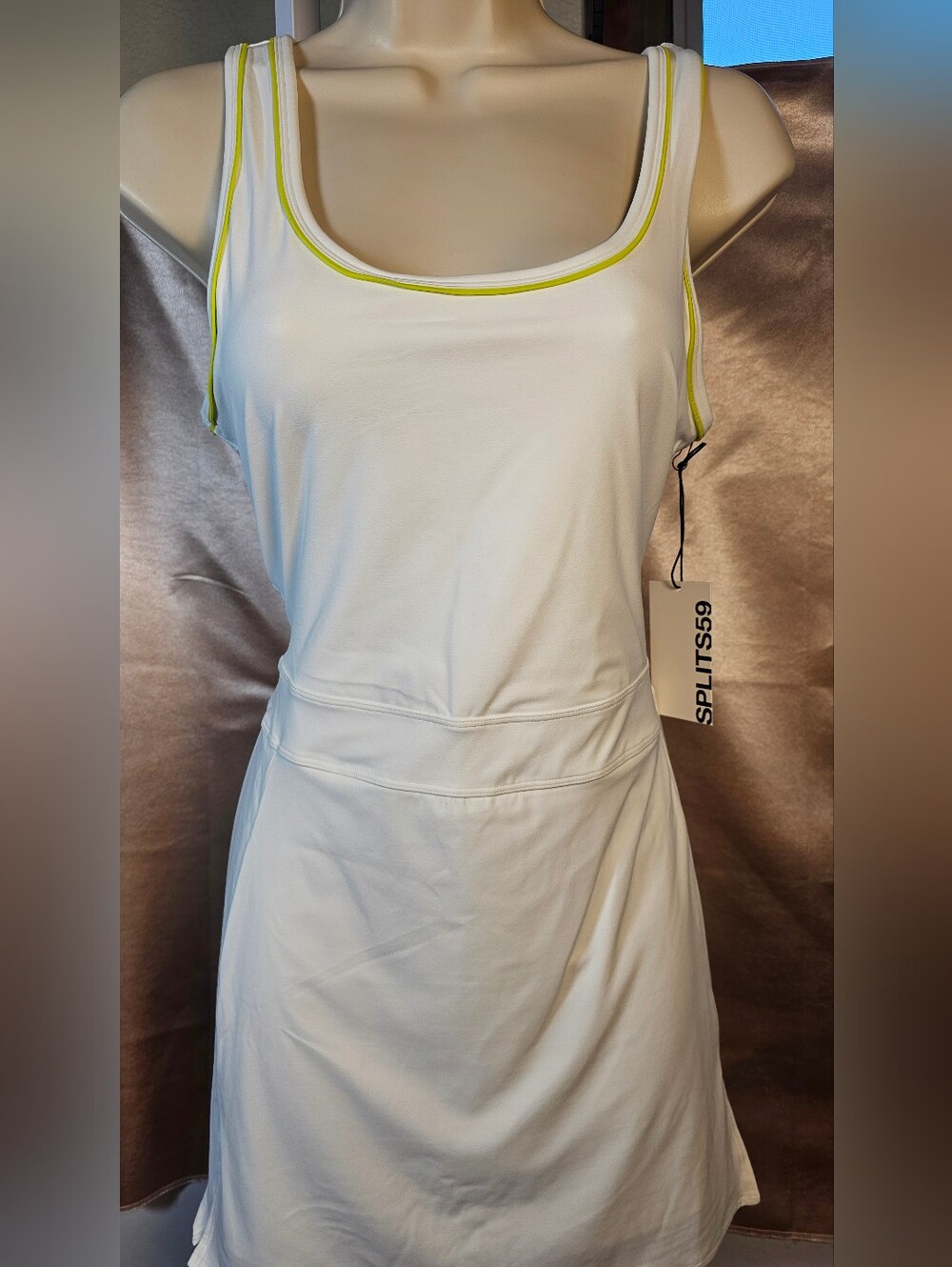 NWT SPLITS59 Martina Rigor Piping Tennis Dress White Lime M